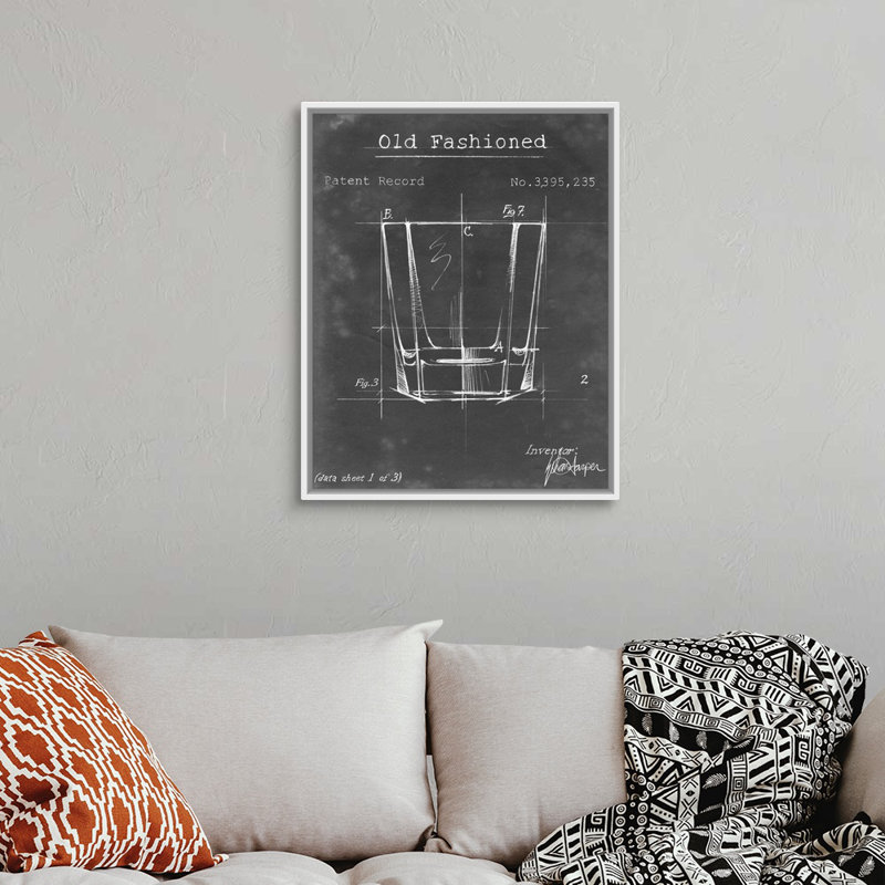 Barware Blueprint I - Impression sur toile, H 31,7 po x l 25,7 po x P 1,75 po, Cadre flottant blanc
