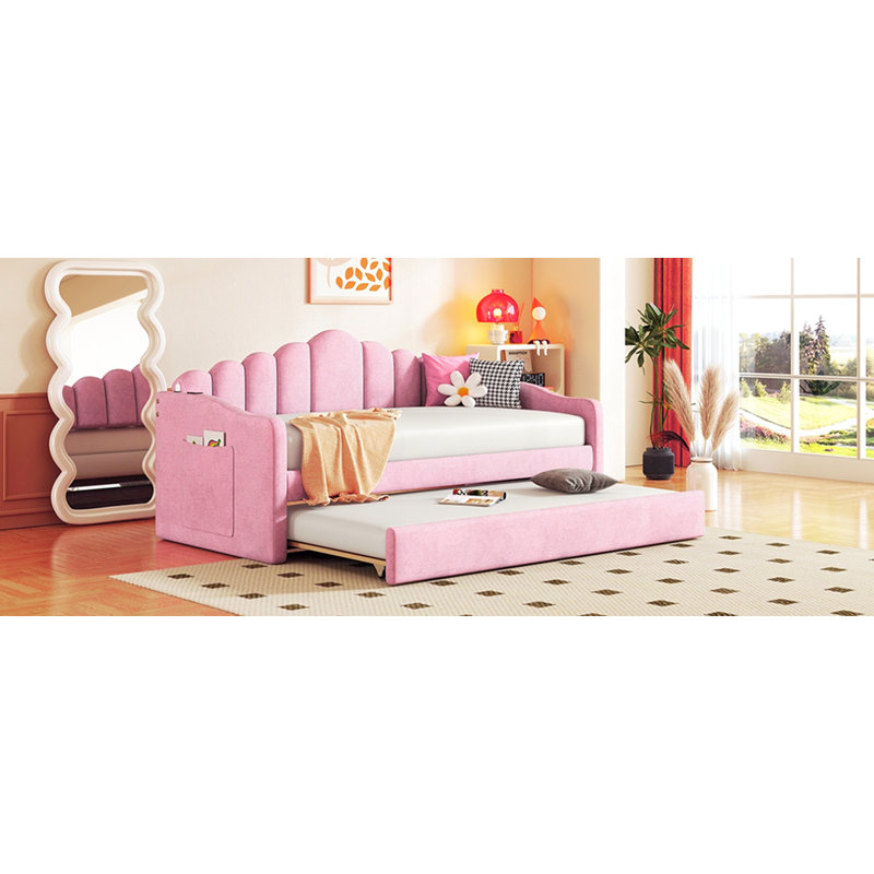 Lit de jour simple rembourré avec couchette, canapé-lit en velours avec ports de chargement USB, aucun sommier nécessaire