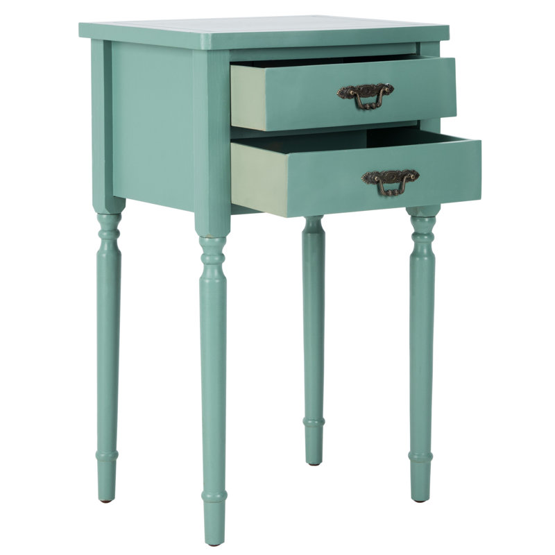 Solid Wood 2 - Drawer End Table, Dusty Green