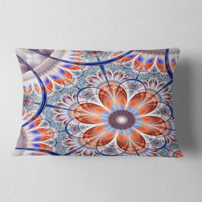 Brown and Blue Large Fractal Flower - Floral Printed Throw Pillow