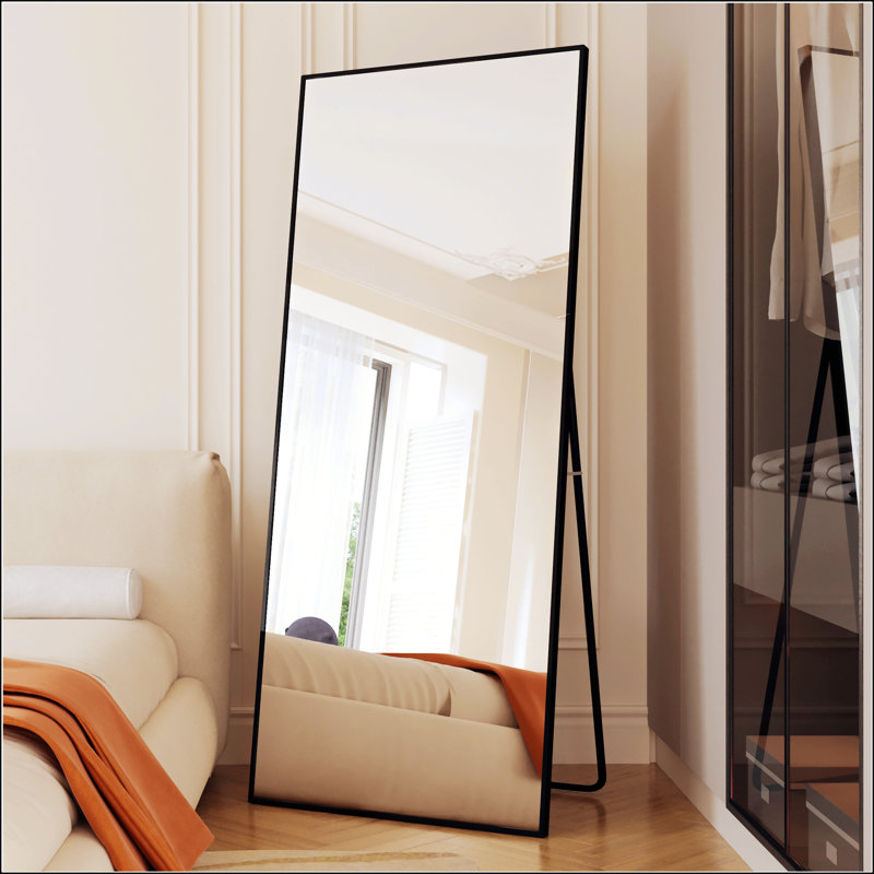 Miroir pleine grandeur trempé de 59 po x 16 po avec support, 71 po x 32 po, Noir, noir, noir, noir