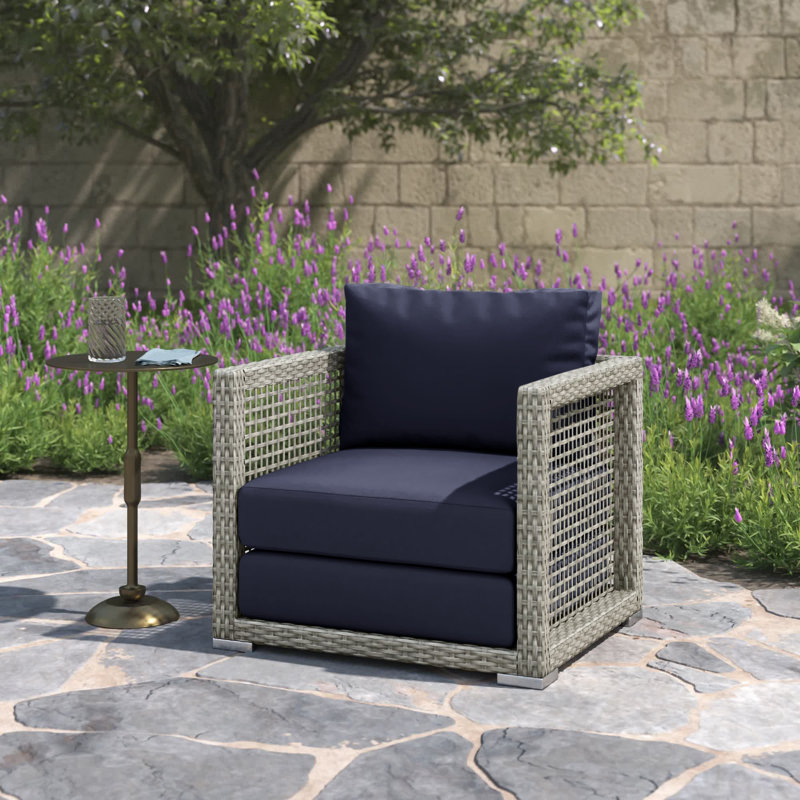 Fauteuil d'extérieur en rotin Aura, Bleu marine