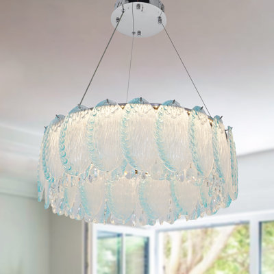 Blue Glass Crystal Chandelier, Chrome Metal Finish Chandelier For Living Room