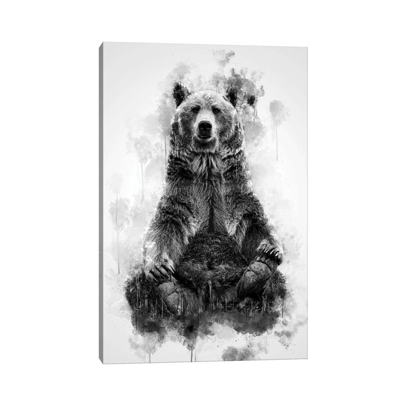 Brown Bear Black And White by Cornel Vlad - Print on Canvas, 66.04cm H x 20.32cm W x 3.81cm D, Wrapped Canvas