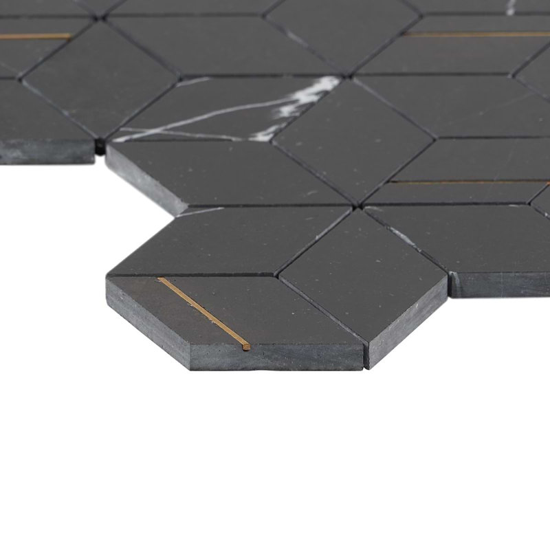 Morgana Polished Marble And Brass Mosaic, Nero