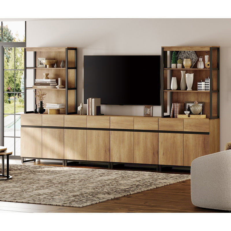 Modern 72" Tall Bookcases With 8 Doors And Adjustable Shelves, Library Book Shelf With Storage Cabinet And Open Book Shelfs, Wood Bookshelves For Home Office, Living Room
