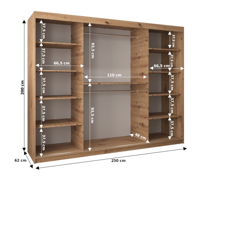 Drusilla 3 Door Manufactured Wood Wardrobe, Sonoma/White