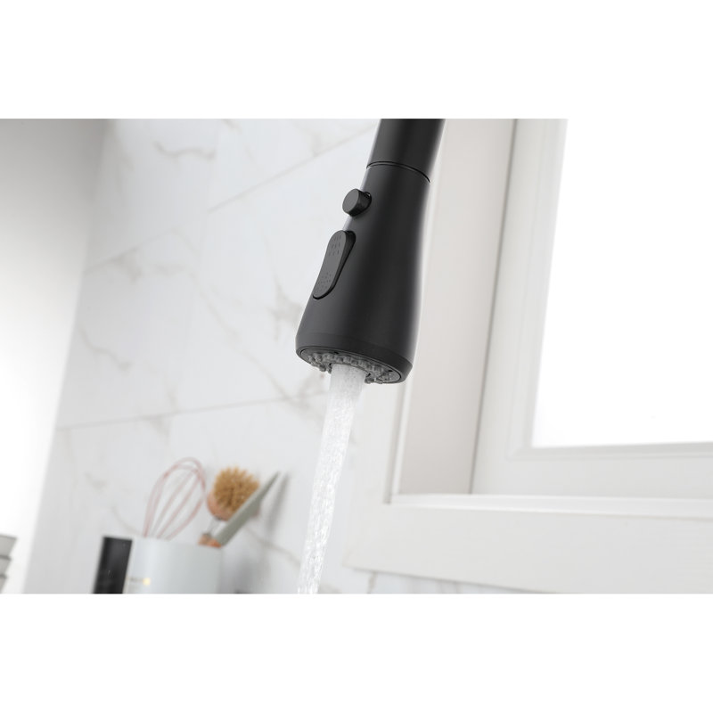 Robinet de cuisine avec douchette extractible en acier inoxydable noir mat, buse rotative à 360 ° pour un débit d'eau régulier et une buse de contrôle de la température, réglage de gestion efficace à une poignée