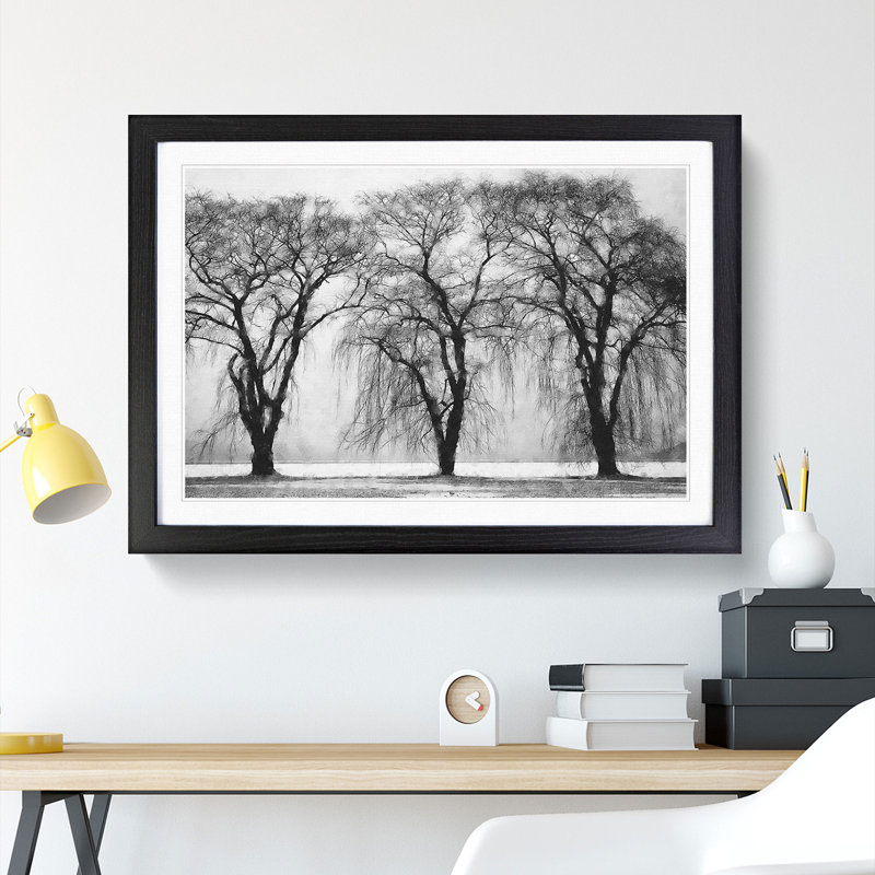 Three Trees at Winter - Framed Print, 36cm H x 48cm W x 2cm D, Black