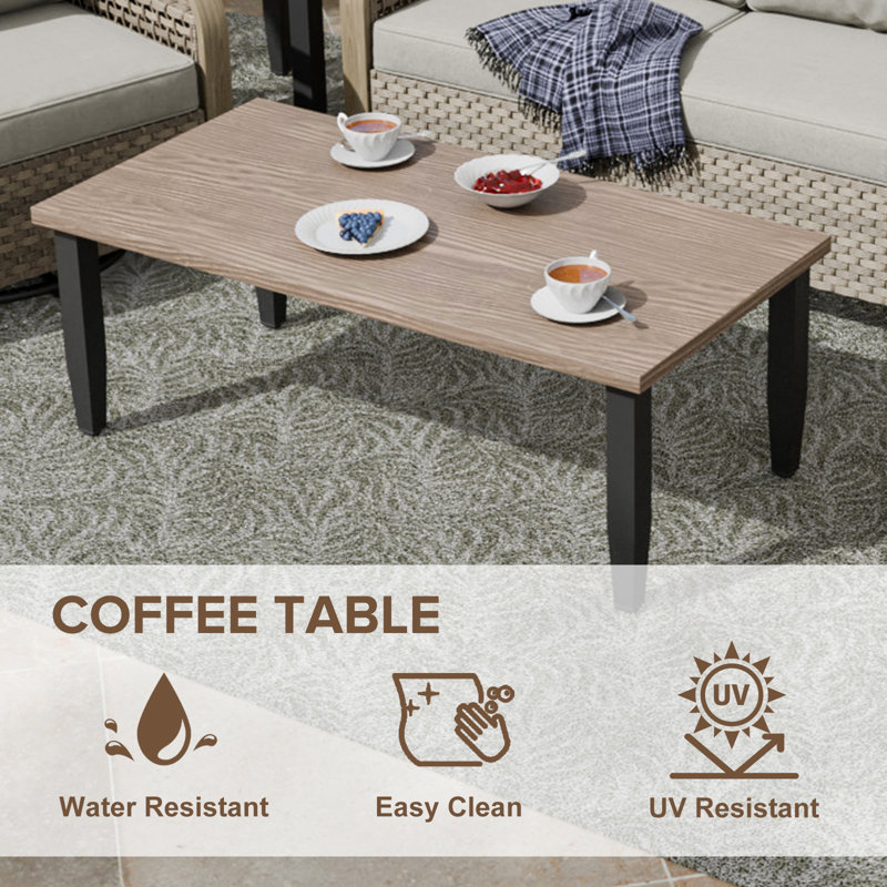 Rectangular Brown Wood Grain Steel Outdoor Coffee Table