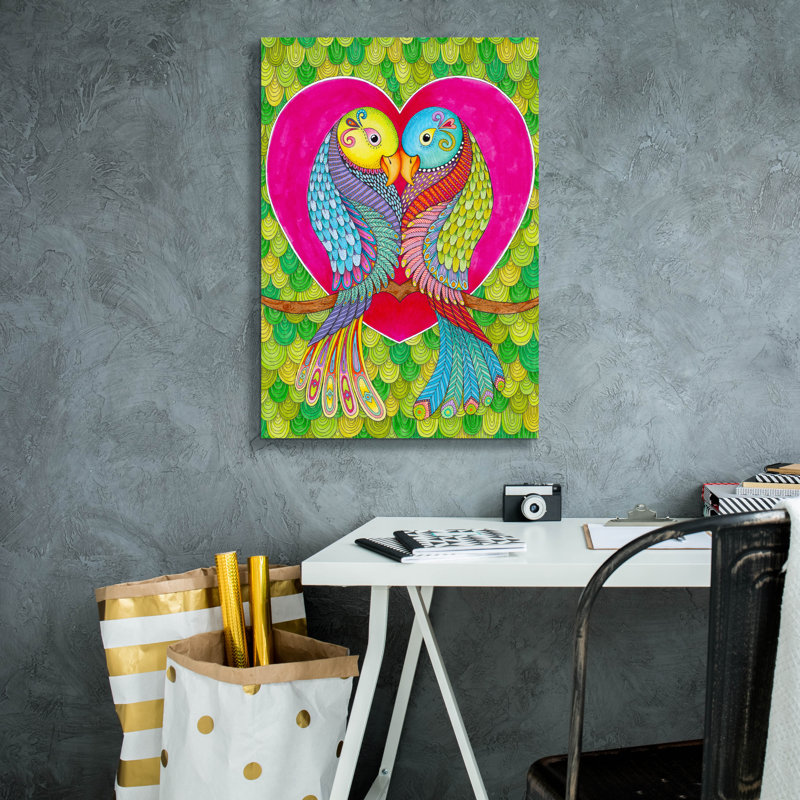 «Lovebirds In Color» par Hello Angel, art mural sur toile, H 26 po x l 18 po x P 0,75 po