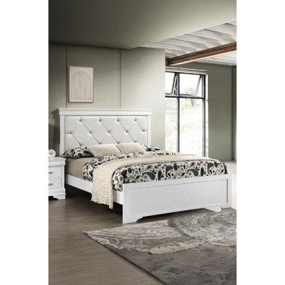 King Size Panel Bed With Upholstered Headboard And Button Tufting In White For A Relaxing Bedroom Charming Appeal
