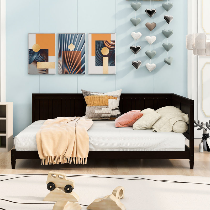 Lit de jour double, style Mid-Century moderne, structure en bois, accoudoirs et lit de jour, taille classique avec, Espresso