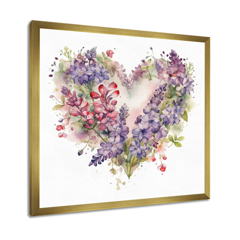 Rylea mauve et rouge Bouquet de fleurs élégantes sur toile, H 16 po x l 16 po x P 1 po, Encadrement doré