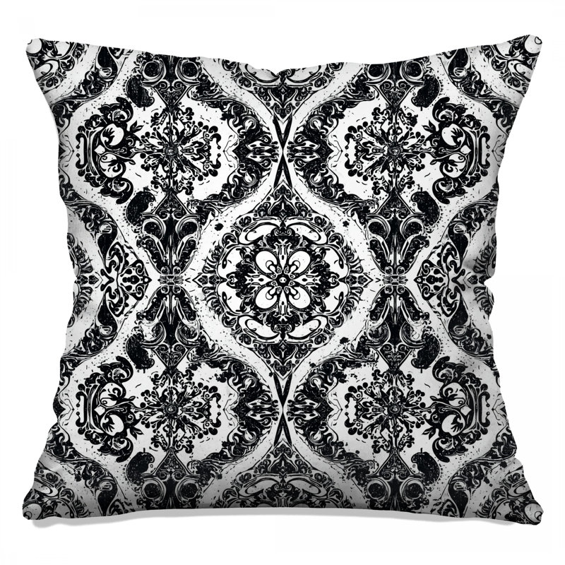 Coussins décoratifs noirs et blancs damassés, 20 x 20 pouces