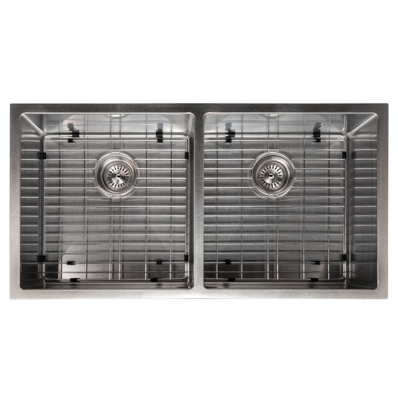DuraSnow® ZLINE 36" Anton Undermount Double Bowl Fingerprint Resistant Stainless Steel Kitchen Sink with Bottom Grid