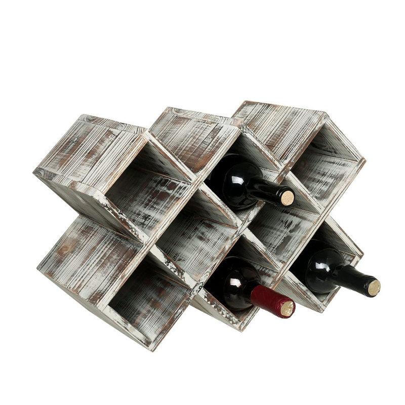 Manufactured Wood Tabletop Wine Bottle Rack in Burnt Natural Wood , Wood