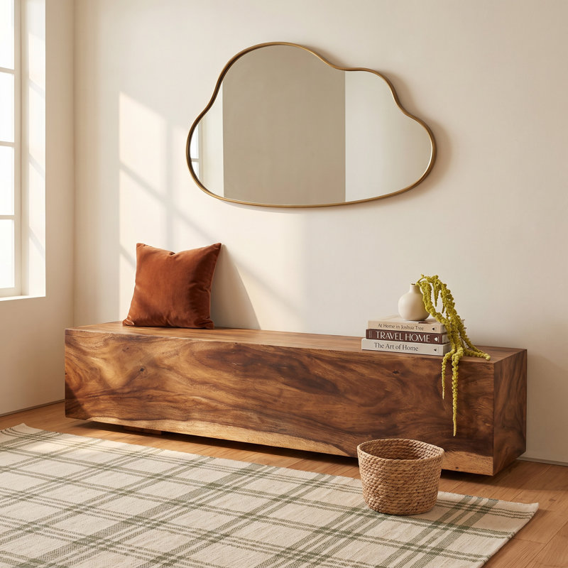 Tamila Brown Suar Wood Handmade Bench with Block Style Base