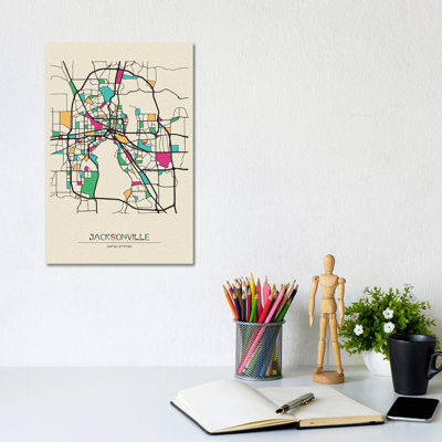 Jacksonville, Florida Map by Ayse Deniz Akerman - Wrapped Canvas Gallery-Wrapped Canvas Giclée