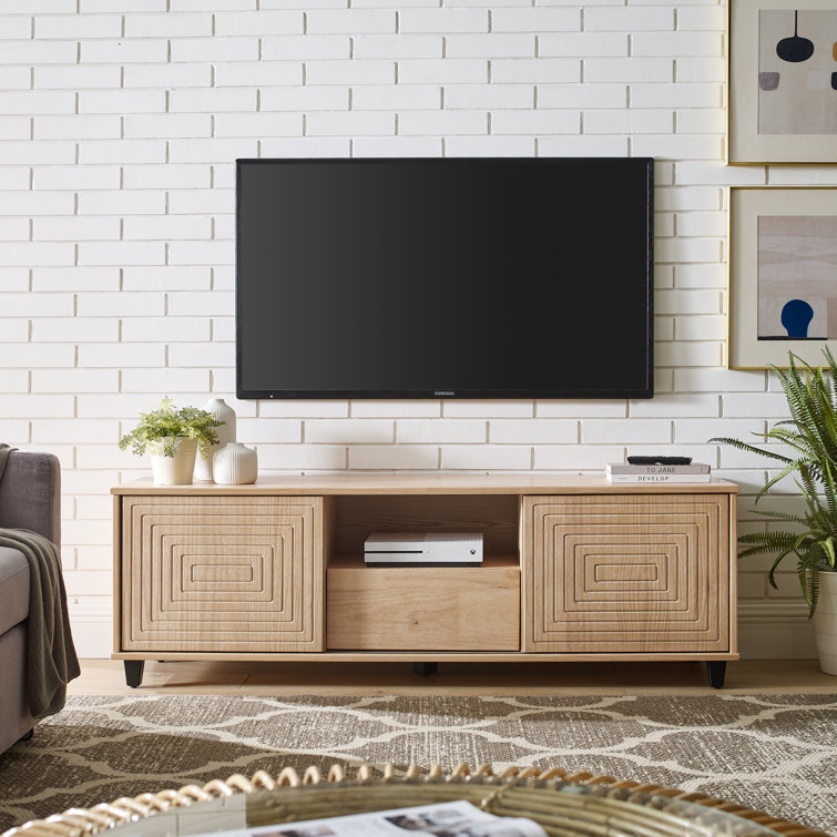 Solid Wood TV Stand for TVs up to 60" - Beige and Black