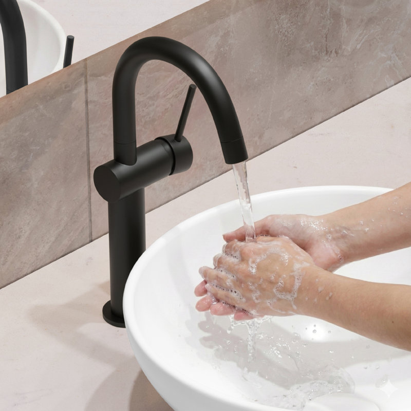 Robinet pour salle de bain à poignée simple 12 5/8 po noir mat, Noir mat