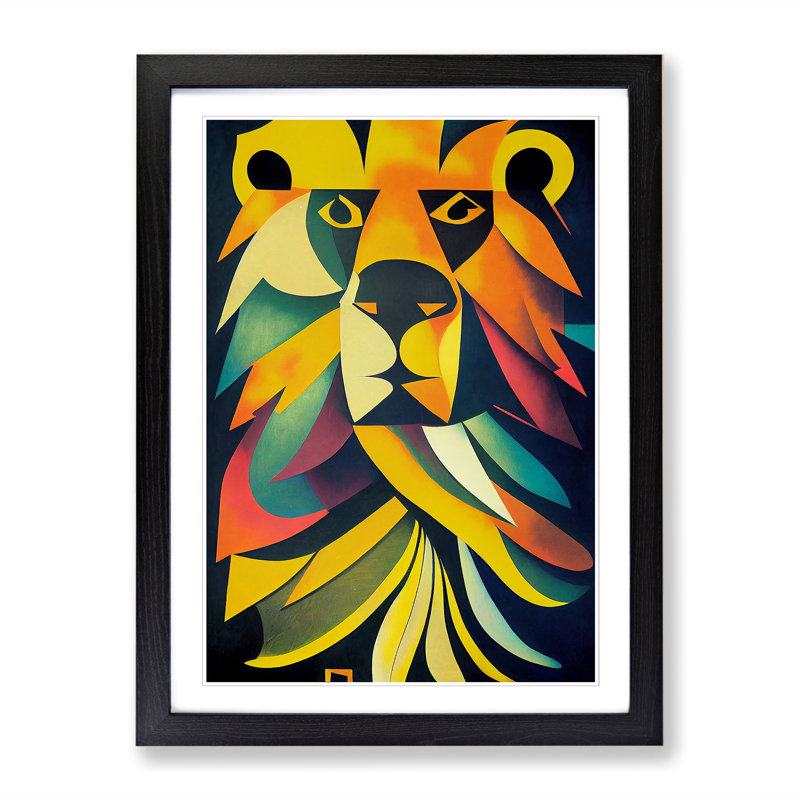 Lion Abstract Vol.4 - Picture Frame Print, 46cm H x 34cm W x 2cm D, Oak