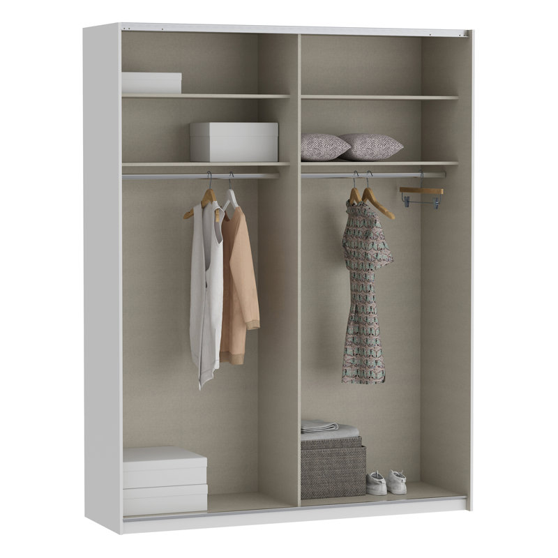 Tangia Modern wardrobe with 2 sliding doors, clothing rail and shelves, engineered wood, 235cm H x 180.1cm W x 61.2cm D