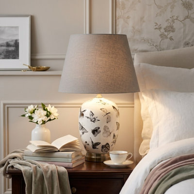 Rustic Radu Ceramic Table Lamp with Cotton Shade - Textured Base Design Hand Finished 1m Cable Switch for Home Use Décor