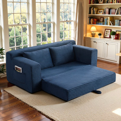 73 inches Convertible Sofa Bed,Boneless Couch 2 in 1 Foldable Floor Sofa Couch,Loveseat Sofa Bed for Living Room,No Assembly Required,Blue