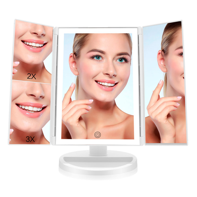 Rectangle Tri-Fold LED Lighted Magnifying Makeup Mirror