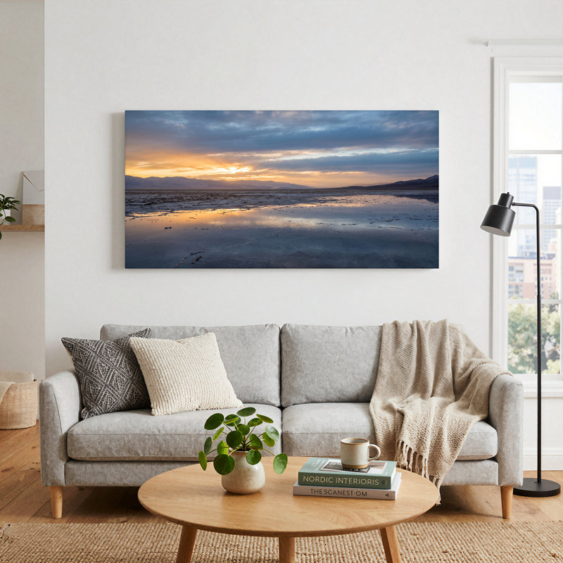 «Mountain Range Sunset Reflection on Salt», art mural sur toile, 46“W x 24”H