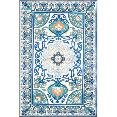 Blue Traditional Motif Floral Vintage Decorative Washable Rug