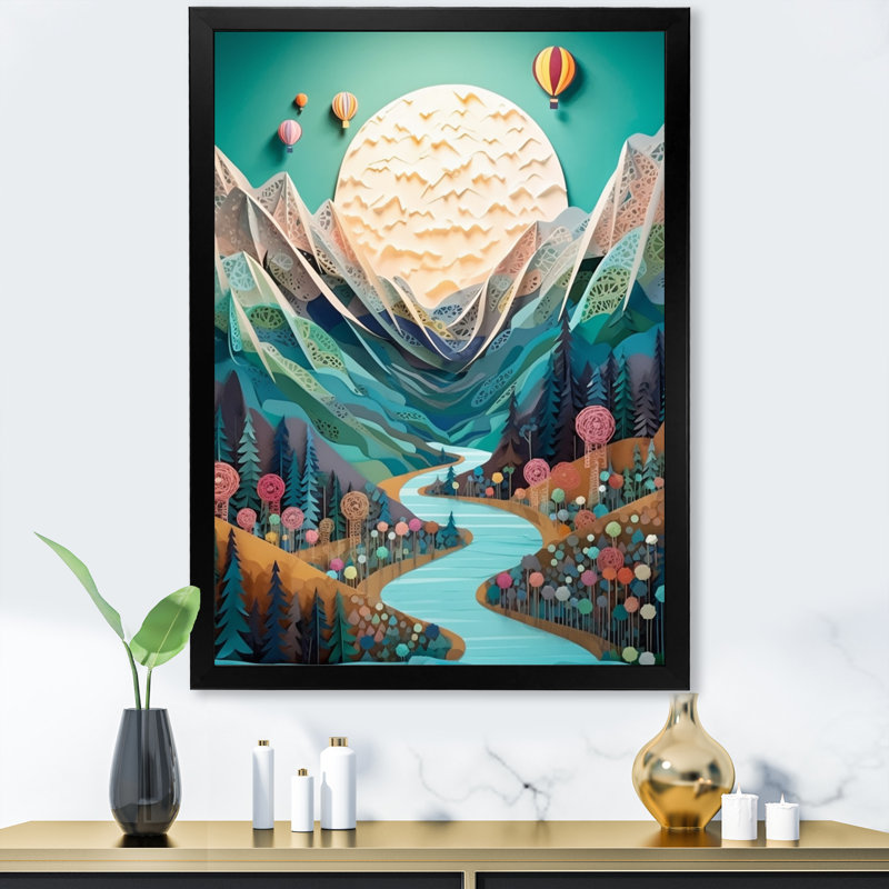 Montgolfière dans le ciel IV - Imprimé, Cadre simple noir, H 20 po x l 12 po x P 1 po