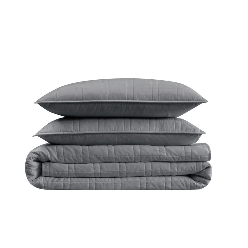 Gray Full Microfiber Reversible Quilt Set