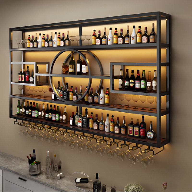 Light Luxury Wall Mounted Wine Rack, Black, 51.1" H x 78.7" W x 7.8" D