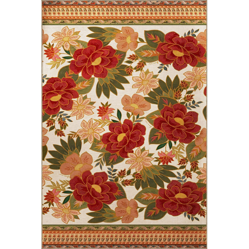 Tapis décoratif moderne beige et rose à motif de feuilles lavable à la machine, Rectangle 3 pi 11 po x 5 pi 11 po