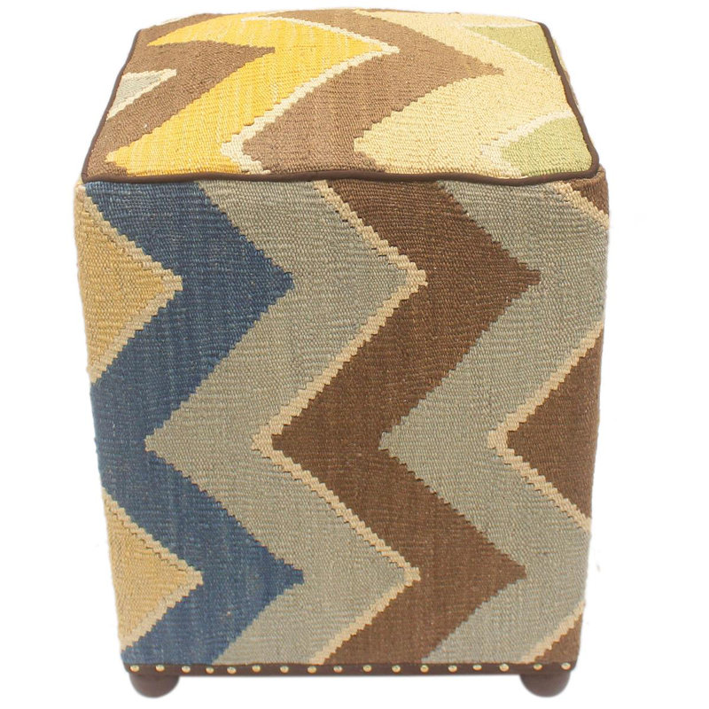 Aprea Upholstered Ottoman, Blue/Beige/Tan/Gold Wool