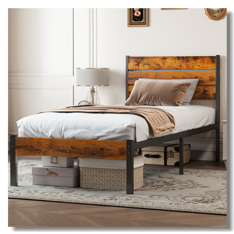 Base de lit plateforme en métal - Sommier avec tête et pied de lit, Lit double