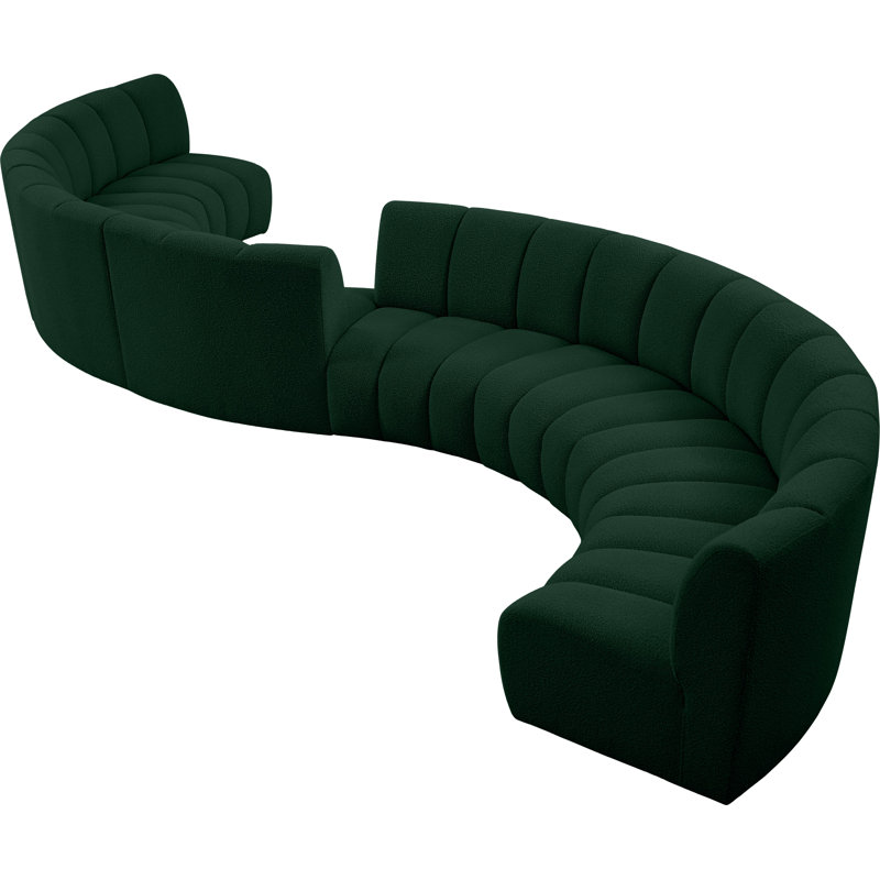 Infinity Upholstered Curved Sectional Symmetrical, Green Boucle Fabric