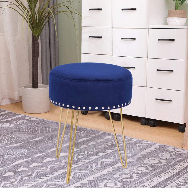 Velvet Round Footstool Ottoman, Green Velvet