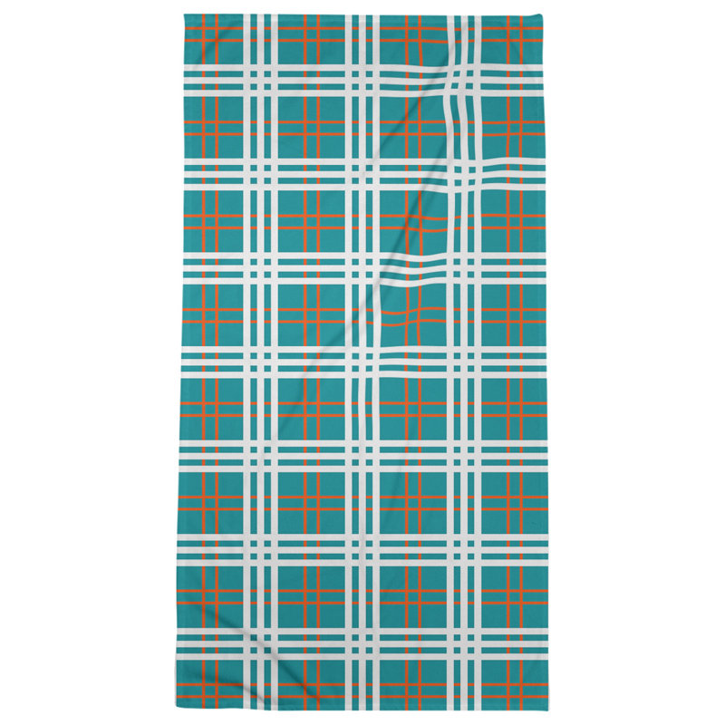 Serviette de bain de luxe Miami football, Turquoise / orange / blanc, Microfibre