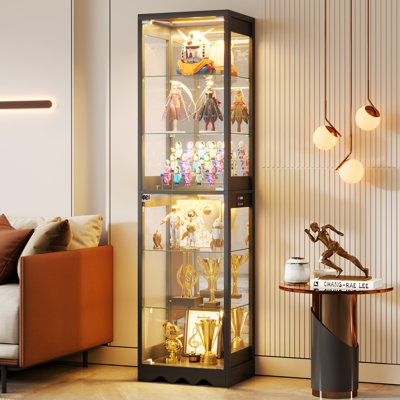 67.9'' H x17.7'' W 6-Tier Glass Display Cabinet  With RGB Lights