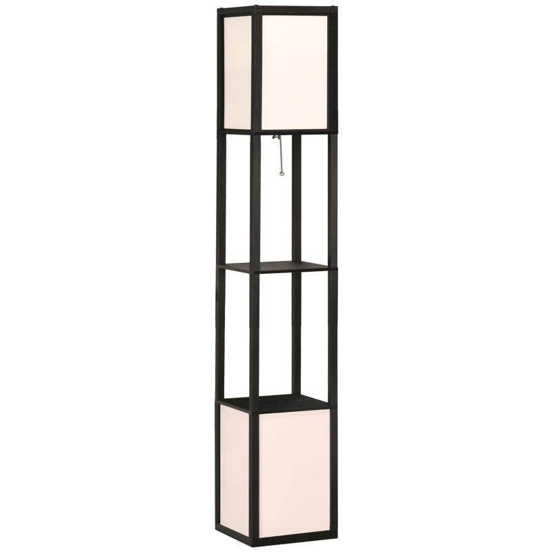 Modern Floor Lamp with Shelves & Dual Ambient Lighting, Tall Standing Lamp for Living Room, Bedroom with Fabric Lampshade (Bulb not Included), Black