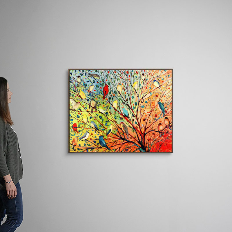 «Twenty Seven Birds», reproduction d'impression, H 34 po x l 42 po, Impression encadrée sans passe-partout, Noyer