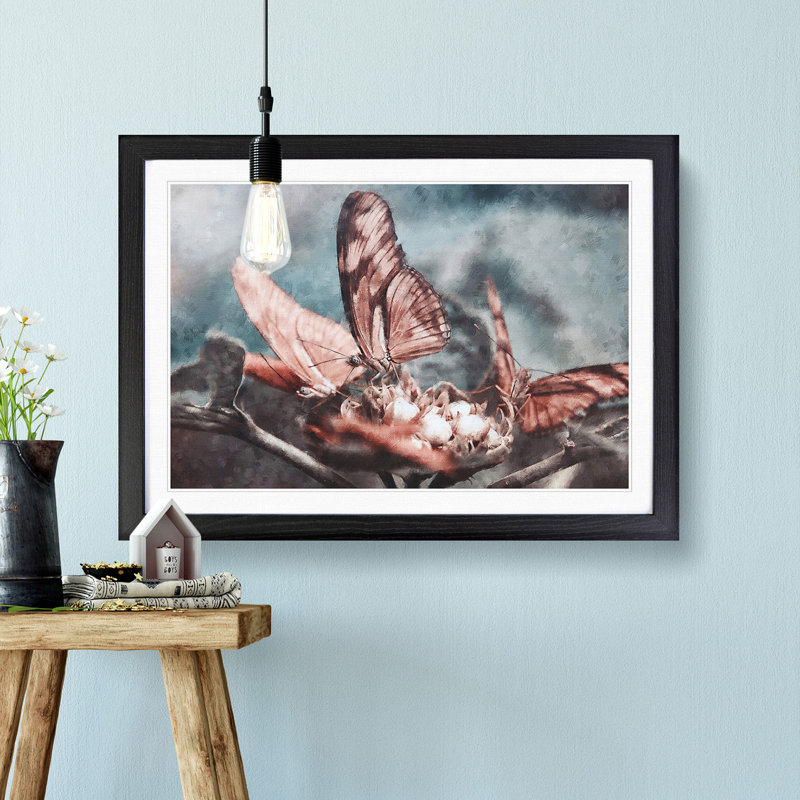 Pink Butterflies - Single Picture Frame Print on MDF, Black, 45cm H x 63cm W x 2cm D