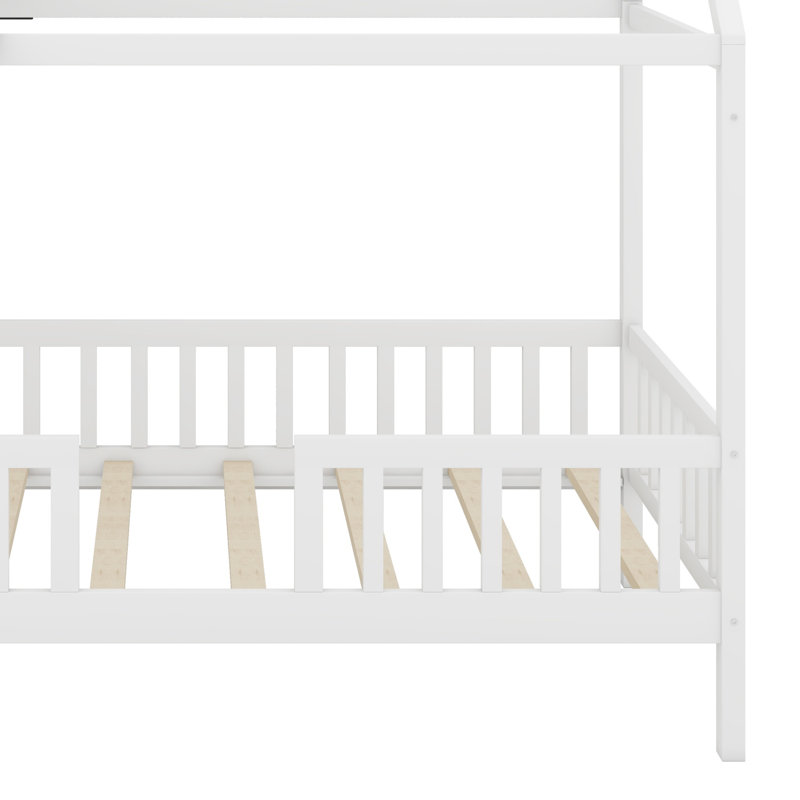Lit en bois avec clôture, Blanc + gris