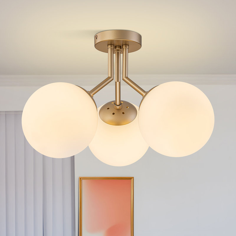 Plafonnier semi-encastré 3 lumières Spoutnik, Doré, Blanc