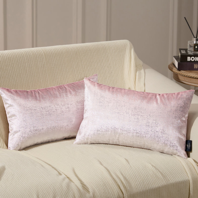 Housse de coussin en velours rose et argent texturé, coussins décoratifs pour canapé-lit, Rectangle H 12 po x l 20 po