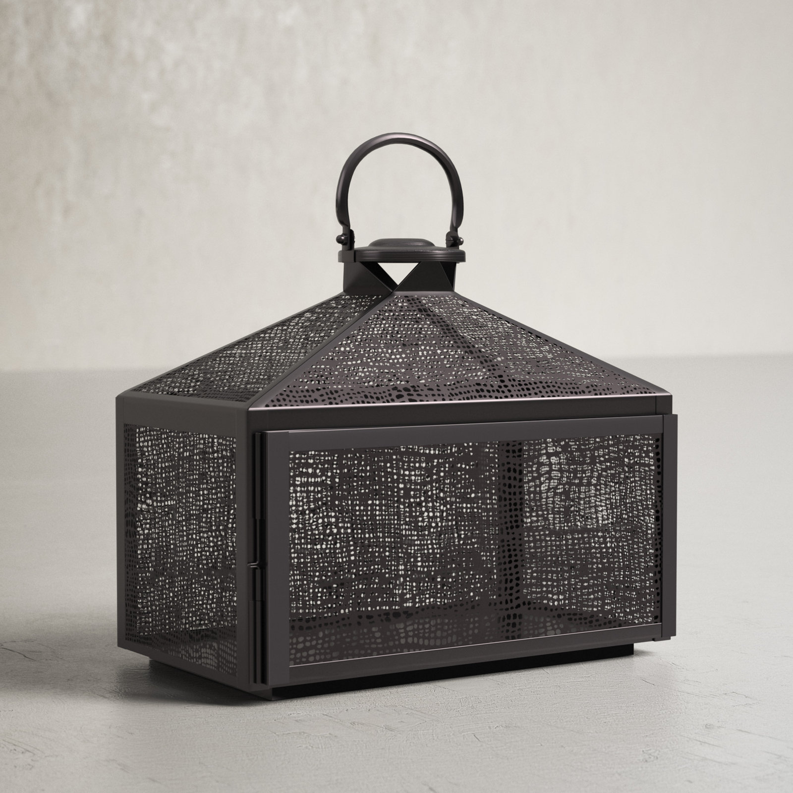 Roshni Iron Lantern Candle Holder, 12" H x 11.75" W x 6.5" D