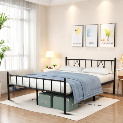 Base de lit plateforme grand format - Base de lit en métal noir Base robuste avec tête et pied de lit, aucun sommier requis, assemblage facile, convient aux chambres à coucher